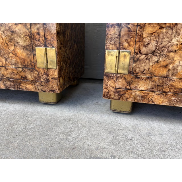 Henredon Faux Tortoise Shell Brass Cabinet Sideboard Hollywood Regency a Pair For Sale - Image 18 of 18