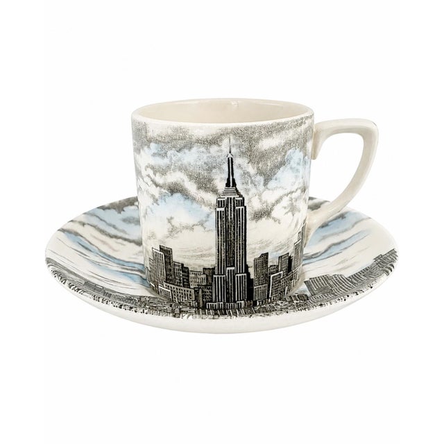 Blue Vintage Johnson Brothers Empire State Building Nyc Demitasse Cup & Saucer For Sale - Image 8 of 8