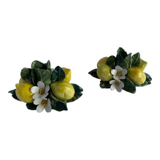 Vintage Ceramic Lemon & Blossom Candlesticks – Pair For Sale