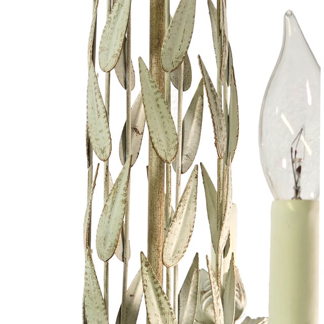 Italian Tole 6-Arm Palm Leaf Chandelier in Painted White Metal, C. 1970s For Sale - Image 13 of 16