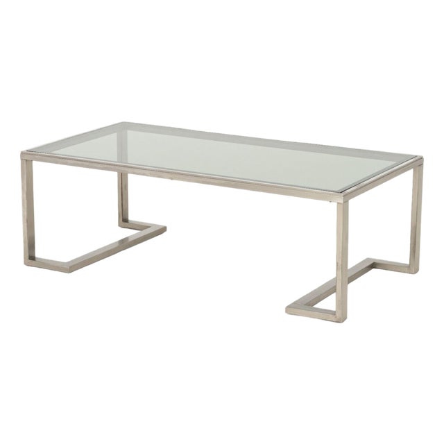 Modern Smoked Glass Top and Metal Coffee Table For Sale