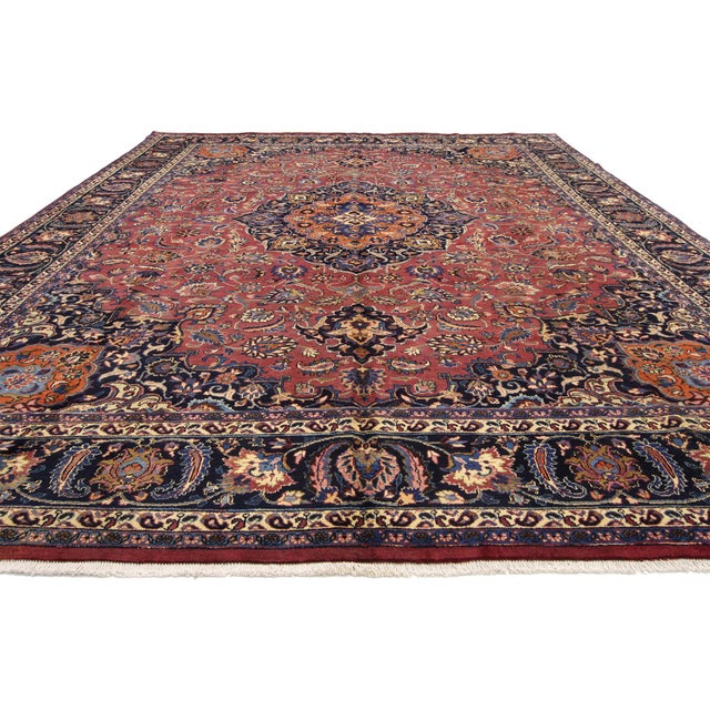 Victorian Vintage Persian Mashhad Rug - 09’07 X 12’10 For Sale - Image 3 of 4