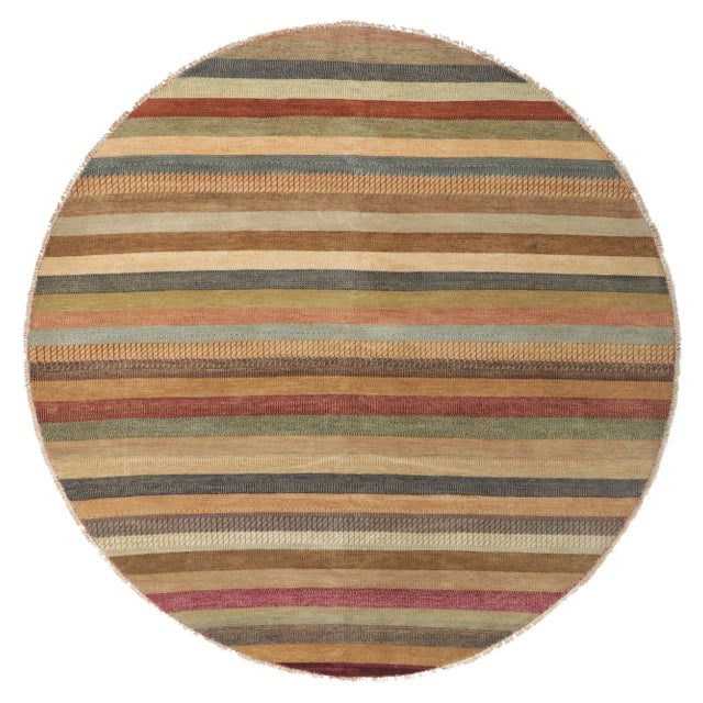 Striped Round Area Rug - 08'11 X 09'00 For Sale - Image 9 of 9