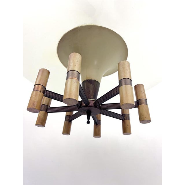 Beige Mid-Century Manner Curved Glass Disk Chandelier, Fontana Arte, Italy, 1950s For Sale - Image 8 of 17