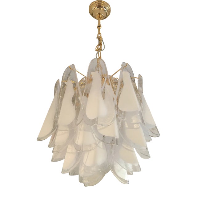 Italian White Murano Glass Sputnik Metal Frame Chandelier For Sale