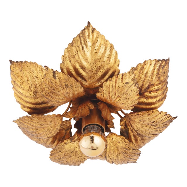 Vintage Italian Gold Leaf Flush Mount or Wall Sconce by Masca, 1970s For Sale