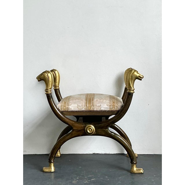 Wood Vintage Egyptian Revival Gilt Ram’s Head Curule Seat For Sale - Image 7 of 15