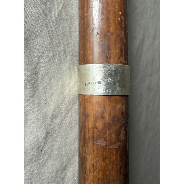 Antique 1800's Sterling Silver Malacca Wood Buffalo Horn Walking Stick Cane For Sale - Image 4 of 10