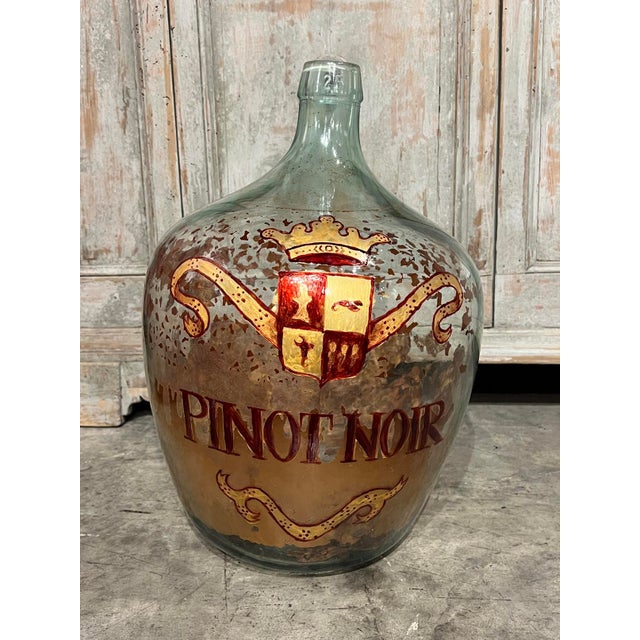 Hand Painted Antique Demi John Bottle From Normandy, France, ‘Pinot Noir’, Original Crate For Sale - Image 10 of 11