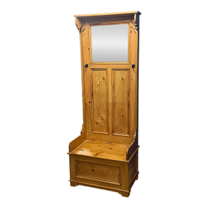 Vintage Pine Farmhouse Hall Tree With Storage