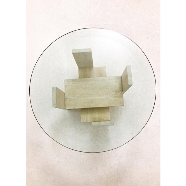 Glass and Travertine Coffee Table attributed to Willy Ballez, 1970s For Sale - Image 4 of 6