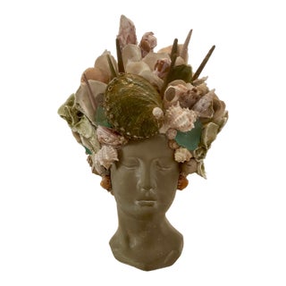 Shell Encrusted Bust Sculpture by Bluffton, Sc Artist, May River Neptune For Sale