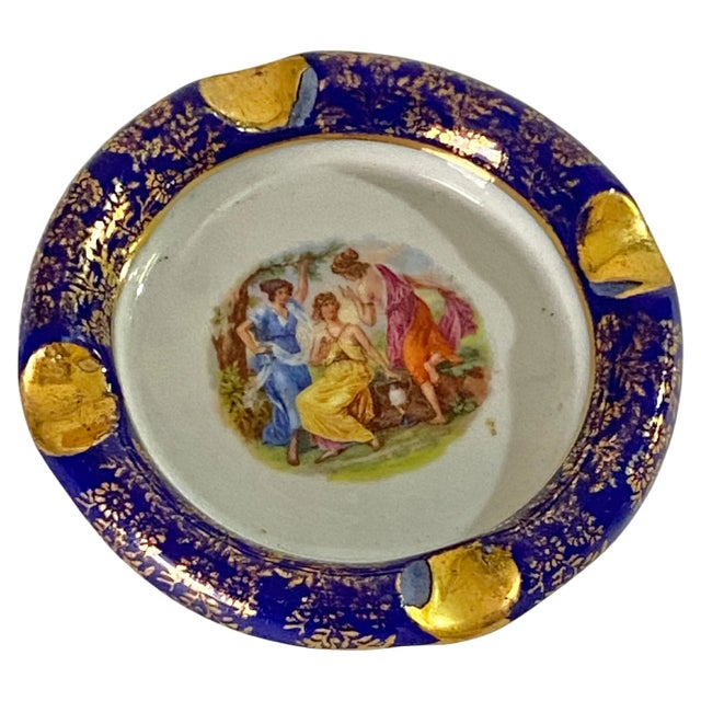Blue Hand-Painted Porcelain Ashtray, Early 20th Century For Sale - Image 8 of 8