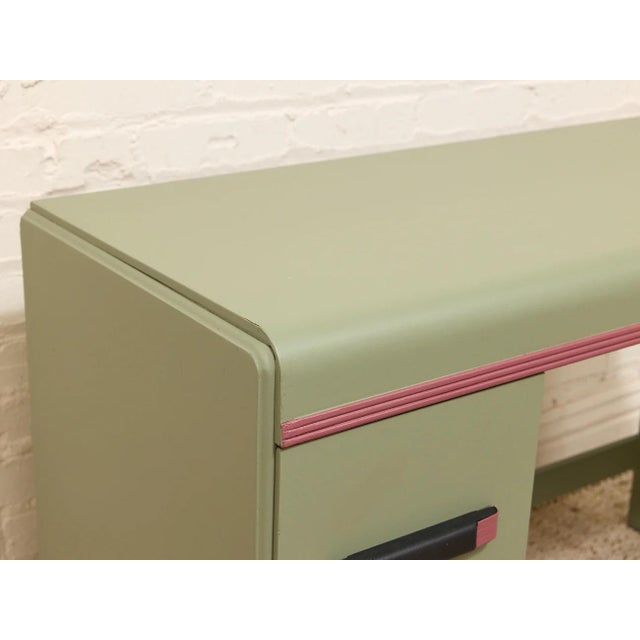 Vintage Mint Green Writing Desk With Wood-Tone Details For Sale - Image 10 of 12