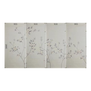 Hand‑Painted Chinoiserie Mural Panels, Soft Grey‑Tone Blossom Branches, Set of 4 For Sale