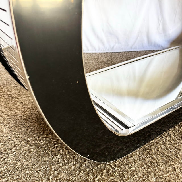 Postmodern Chrome Mirror and Black Laminate Waterfall Console Table For Sale - Image 11 of 12