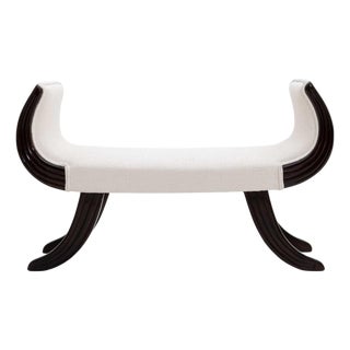 Ebonised Bench With White Bouclé Cover, Italy, Early 20th Century For Sale