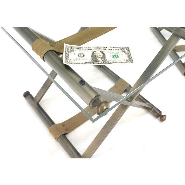 Mid-Century Modern Glass Top X Bases Smoked Chrome End Side Bed Tables Stands DIA - A Pair For Sale - Image 3 of 11