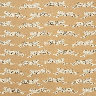 Schumacher Leaping Leopards Fabric in Sand For Sale