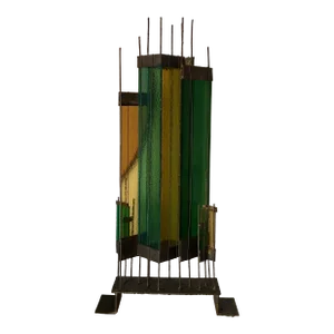 1960s Brutalist Bronze and Glass Sculpture