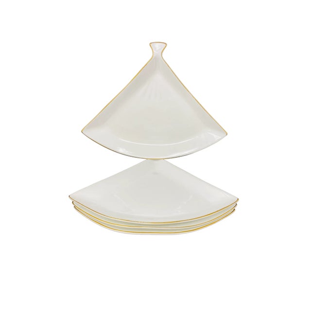 Hollywood Regency Vintage Uchiwa Fan Shaped Porcelain Plates With Gold Edge a Set of 4 For Sale - Image 3 of 12