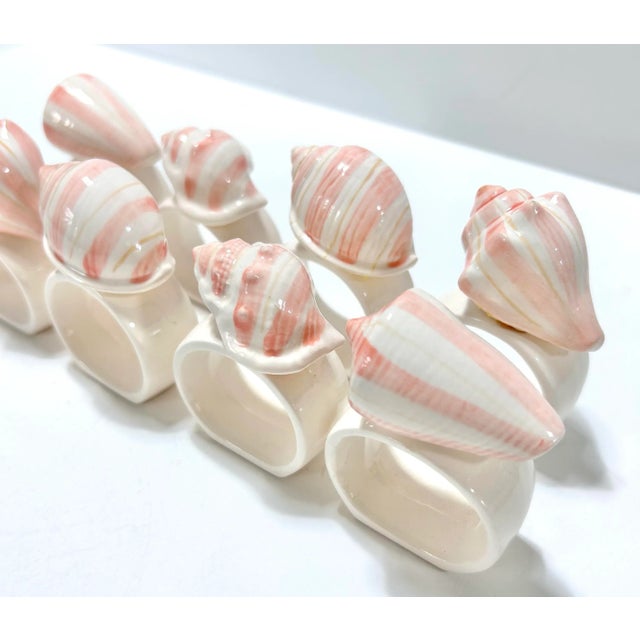 1980s Ceramic Pink Stripe Seashell Napkin Rings - A Set of 8 For Sale In Louisville - Image 6 of 12