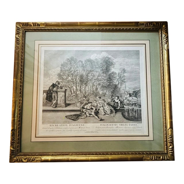 Jean-Antoine Watteau Original Print “Italian Recreation” Etching and Engraving on Laid Paper For Sale