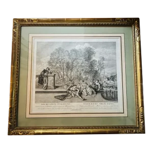 Jean-Antoine Watteau Original Print “Italian Recreation” Etching and Engraving on Laid Paper