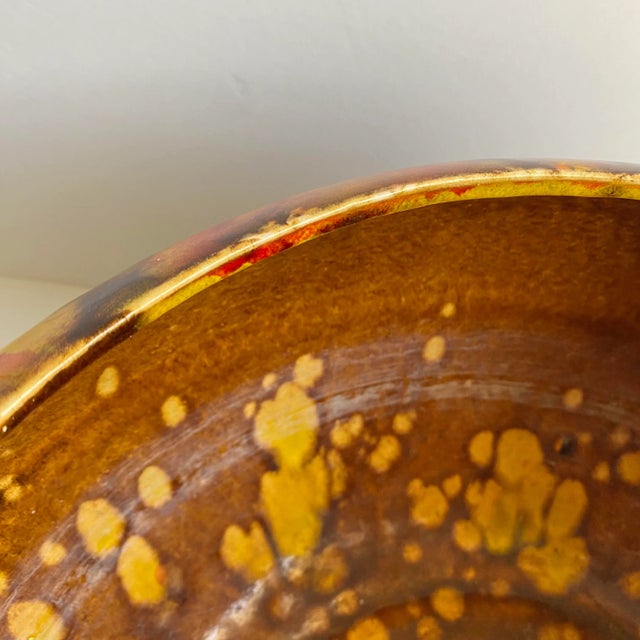 Ceramic Frank Moreno Usa Pottery XL Large Planter Brown Yellow Red Drip Glaze Signed Mid Century Modern 1960s For Sale - Image 7 of 11