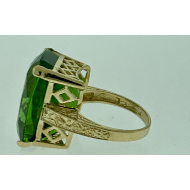 GIA Certified 34.06 Carat Cushion Peridot 14 Karat Yellow Gold Ring Estate For Sale - Image 9 of 18