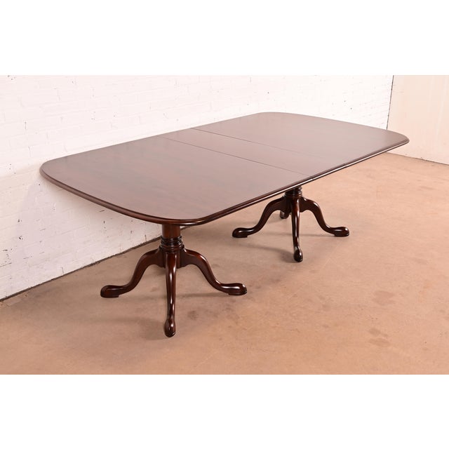Wood Stickley Regency Cherry Wood Double Pedestal Extension Dining Table, Newly Refinished For Sale - Image 7 of 15