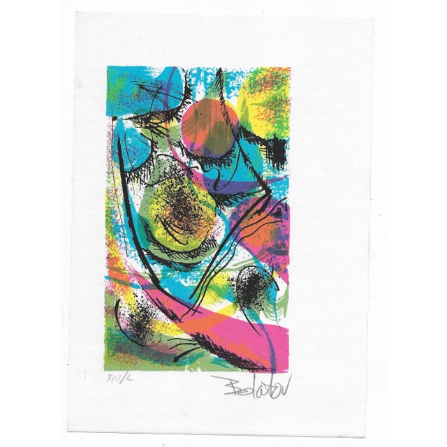 Abstract screen print in blue and pink, signed Bulatov or Bolatov.. Pencil signed and numbered from an edition of 50.