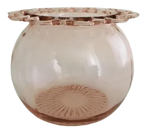 Vintage Lace Edge Depression Pink Glass Flower Bowl