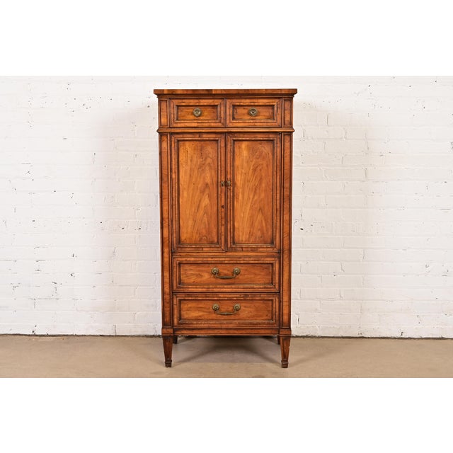 Heritage French Regency Louis XVI Carved Walnut Gentleman's Chest or Linen Press, 1960s For Sale - Image 12 of 12