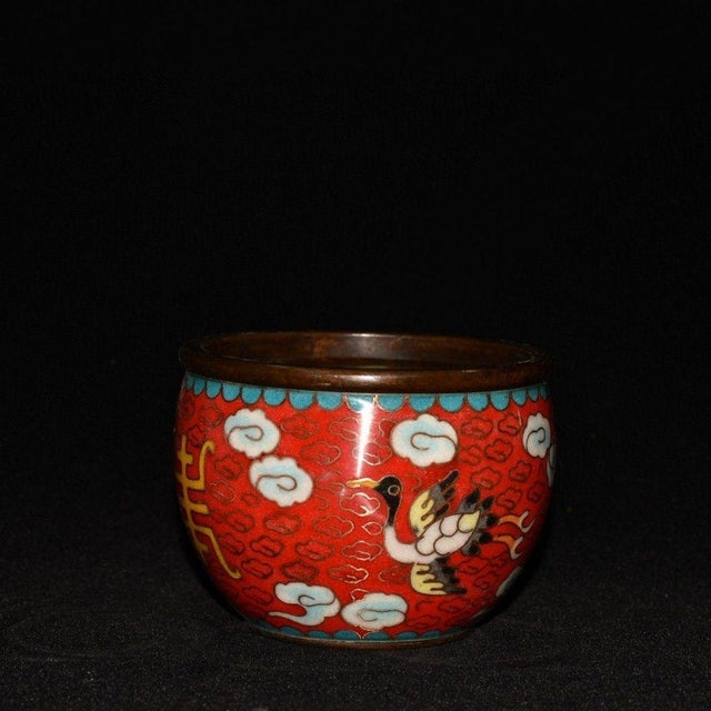 Chinese Cloisonne Longevity Character Copper Jar For Sale - Image 4 of 9