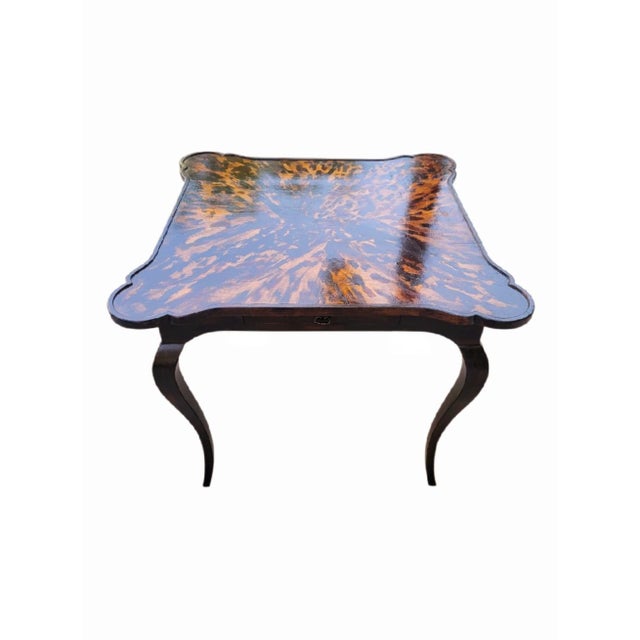 Hollywood Regency Vintage Minton Spidell Newly Hand-Painted Faux Tortoiseshell Scalloped Game Table For Sale - Image 3 of 13
