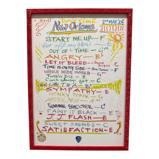 Rolling Stones Setlist by Ronnie Wood New Orleans La - Framed, With Pick For Sale
