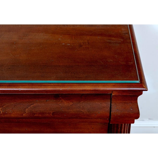Ethan Allen Ethan Allen British Classics Collection Nutmeg Chest of Drawers With Hidden Top Drawer & Protective Glass Top For Sale - Image 4 of 6