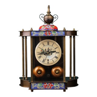 Vintage German Cloisonné Mantel Clock | 8-Day Mechanical Movement With Enamel Panels For Sale