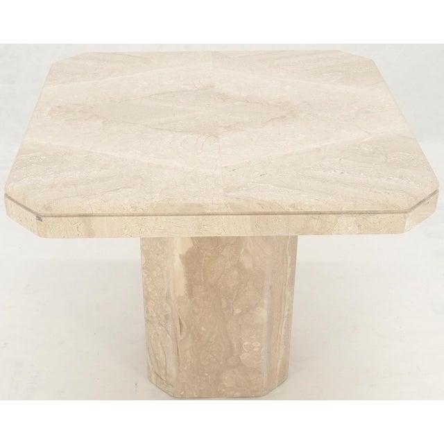 Polished 27x27" Travertine Square Top Single Pedestal Side End Lamp Table Mint For Sale - Image 9 of 16