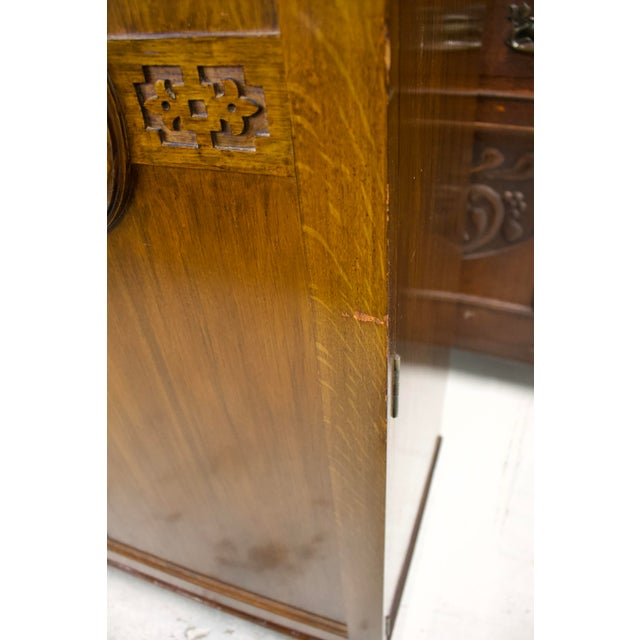 Vintage Art Deco Tallboy in Oak in the style of Heals, 1930s For Sale - Image 10 of 11