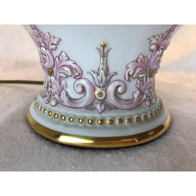 Italian Capodimonte Porcelain Lamp • Sculpted Mythological Figures • Victorian‑Style Shade For Sale - Image 10 of 12
