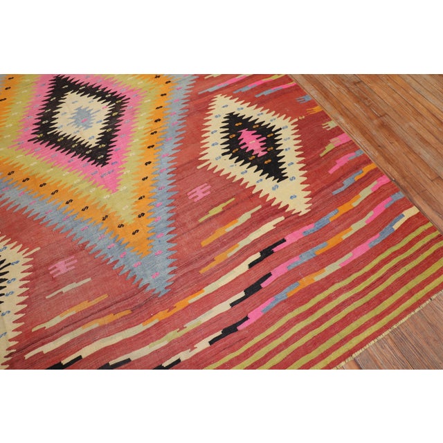 Textile Late 20th Century Zabihi Collection Bold Geometric Room Size Turkish Kilim - 7'11" x 11'1" For Sale - Image 7 of 9