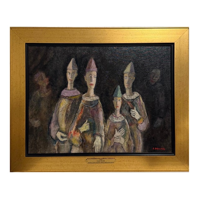 Samuel Brecher, Samuel Brecher Wpa Artist Mid Century Mod Modernist Oil Painting Circus Clowns For Sale