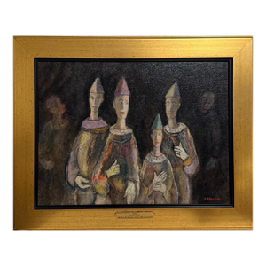 Samuel Brecher, Samuel Brecher Wpa Artist Mid Century Mod Modernist Oil Painting Circus Clowns