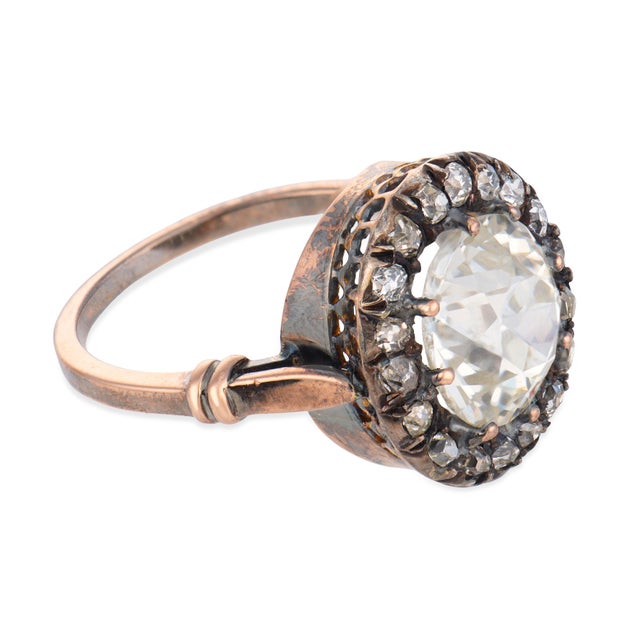 Early 20th Century Victorian Gia 3.65 Carat Old Mine Cut Diamond 14k Yellow Gold Cluster Ring, Size 7 For Sale - Image 4 of 6