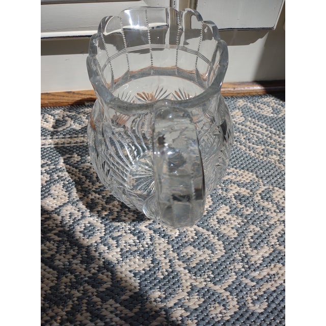 Antique Large Heavy Cut Glass Water Pitcher For Sale - Image 4 of 12