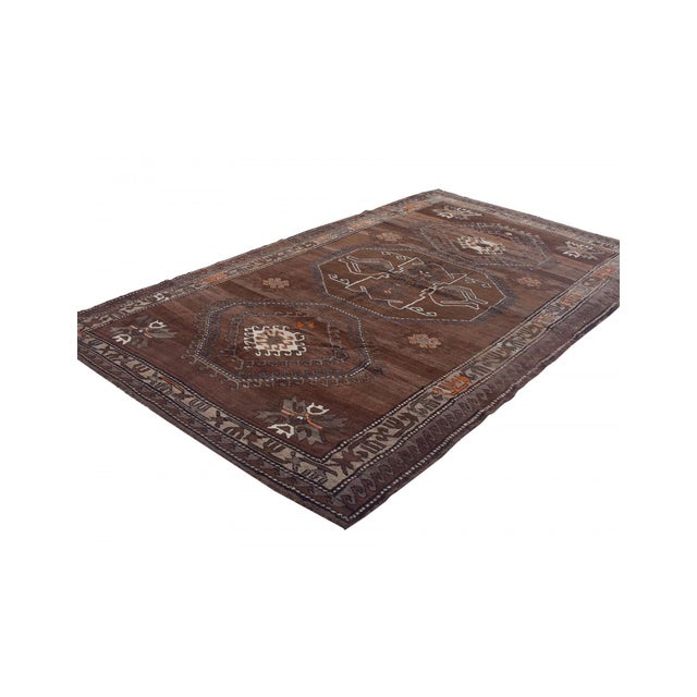 Mid-Century Modern Large Vintage Brown Turkish Kars Rug - 7`5" X 12`4" For Sale - Image 3 of 6