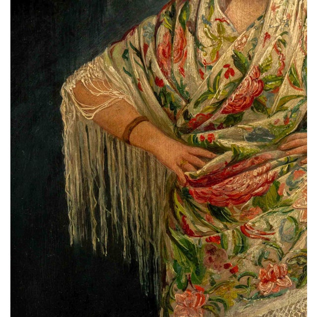 19th Century Adolfo Aguila Acosta Portrait of a Woman Oil on Panel For Sale - Image 5 of 9
