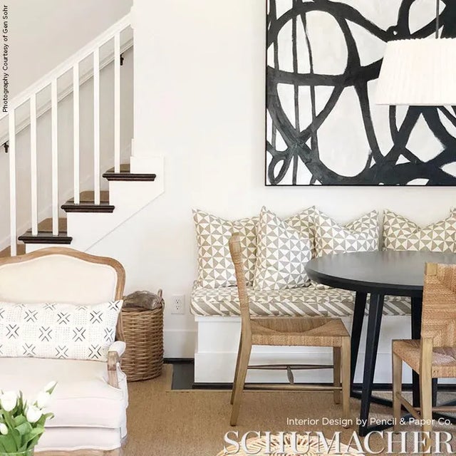 Hand-painted by our Schumacher design director, this allover geometric pattern has graphic verve. Keep the border intact...